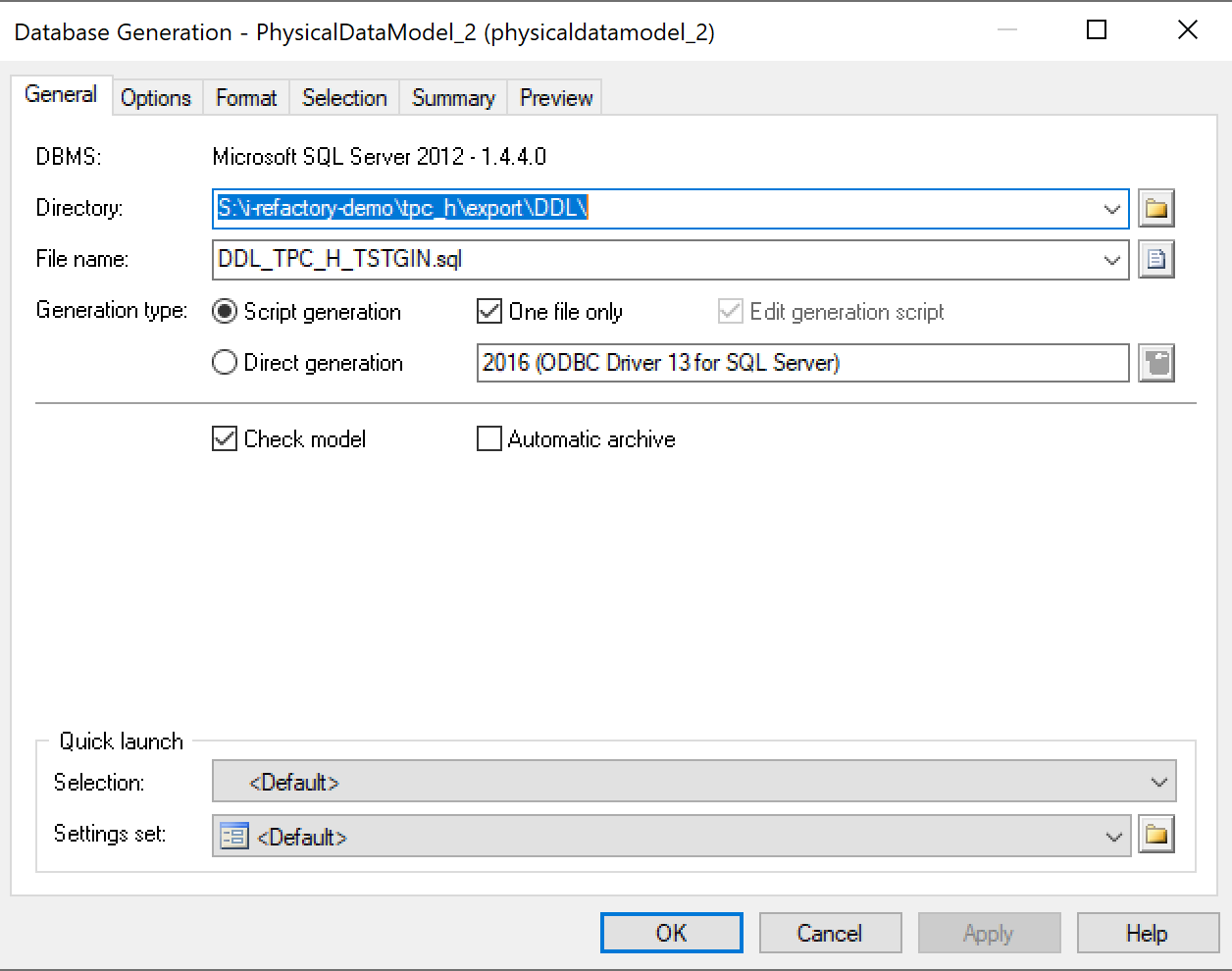 Configure PowerDesigner settings set dialog