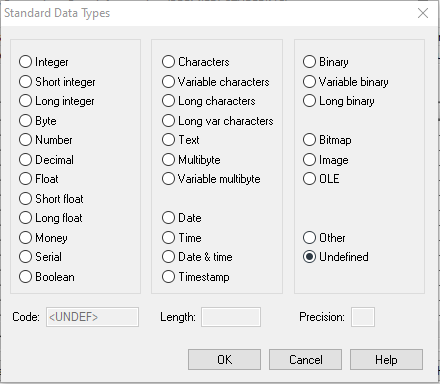 Supported data types