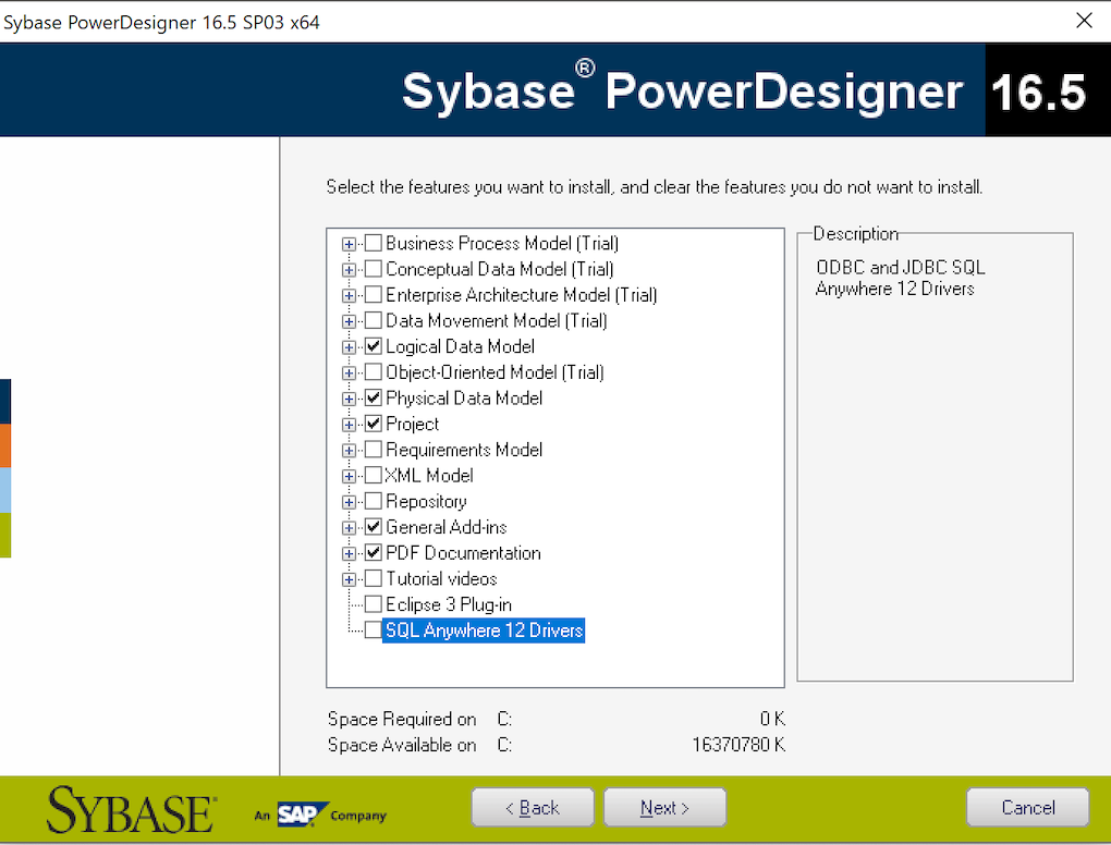 Install the required PowerDesigner components