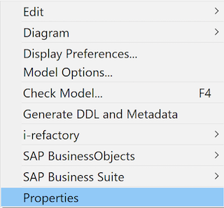 Context menu Model Properties