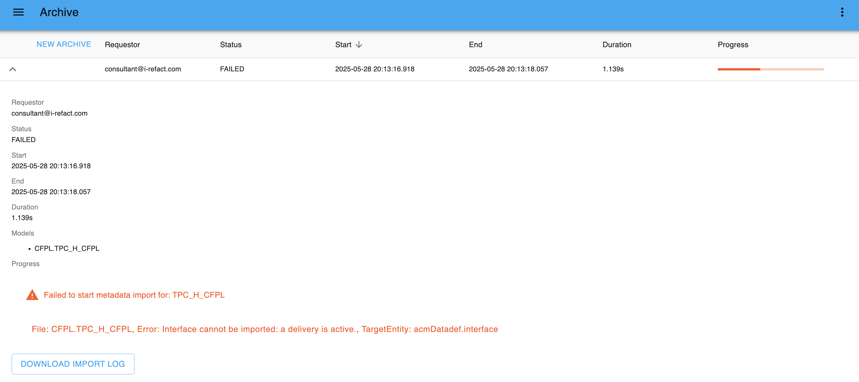 Import metadata failed