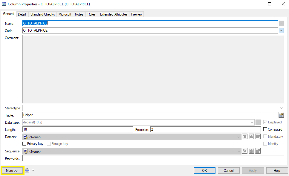 Column properties - more