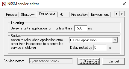 Exit actions tab