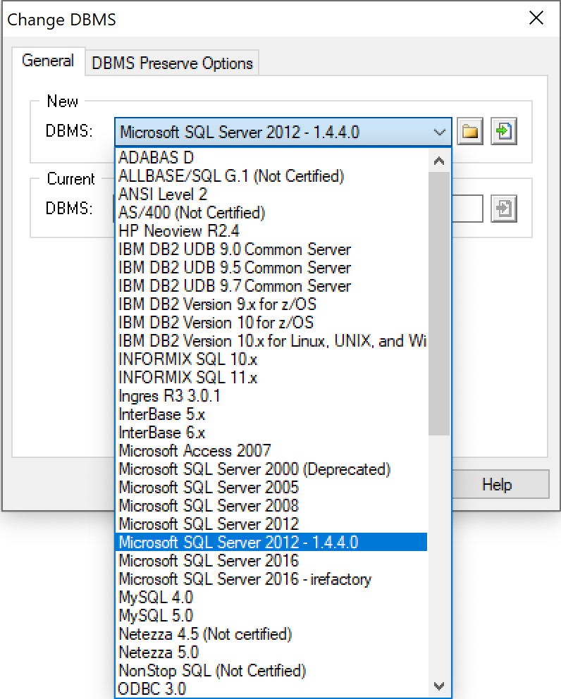 Change DBMS