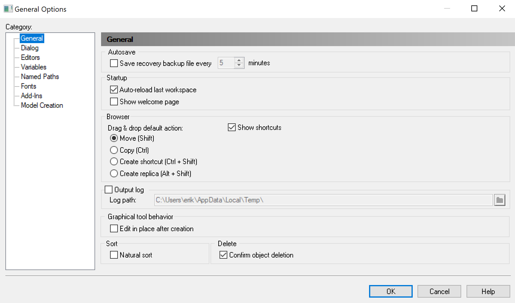 PowerDesigner change general settings in general options