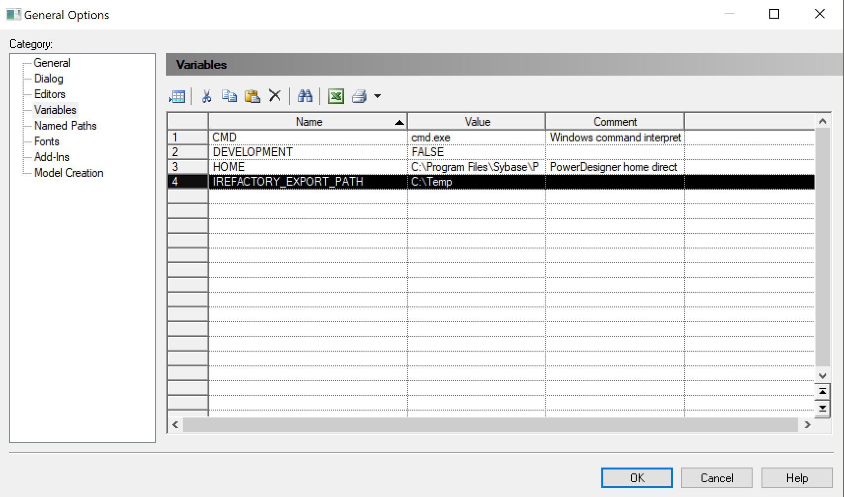 PowerDesigner create a variable for the default export path