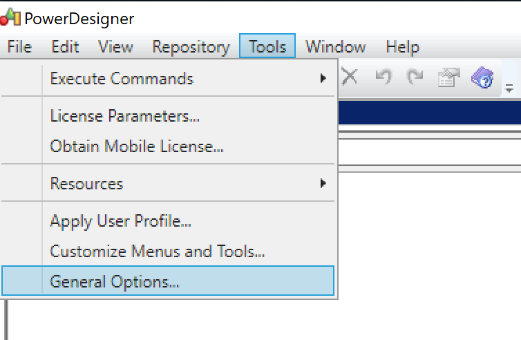 PowerDesigner General Options