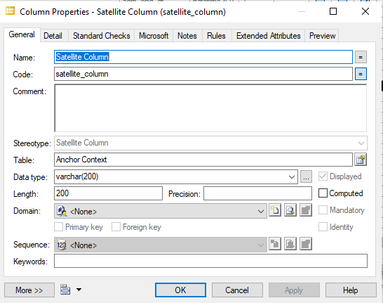 Edit satellite column properties