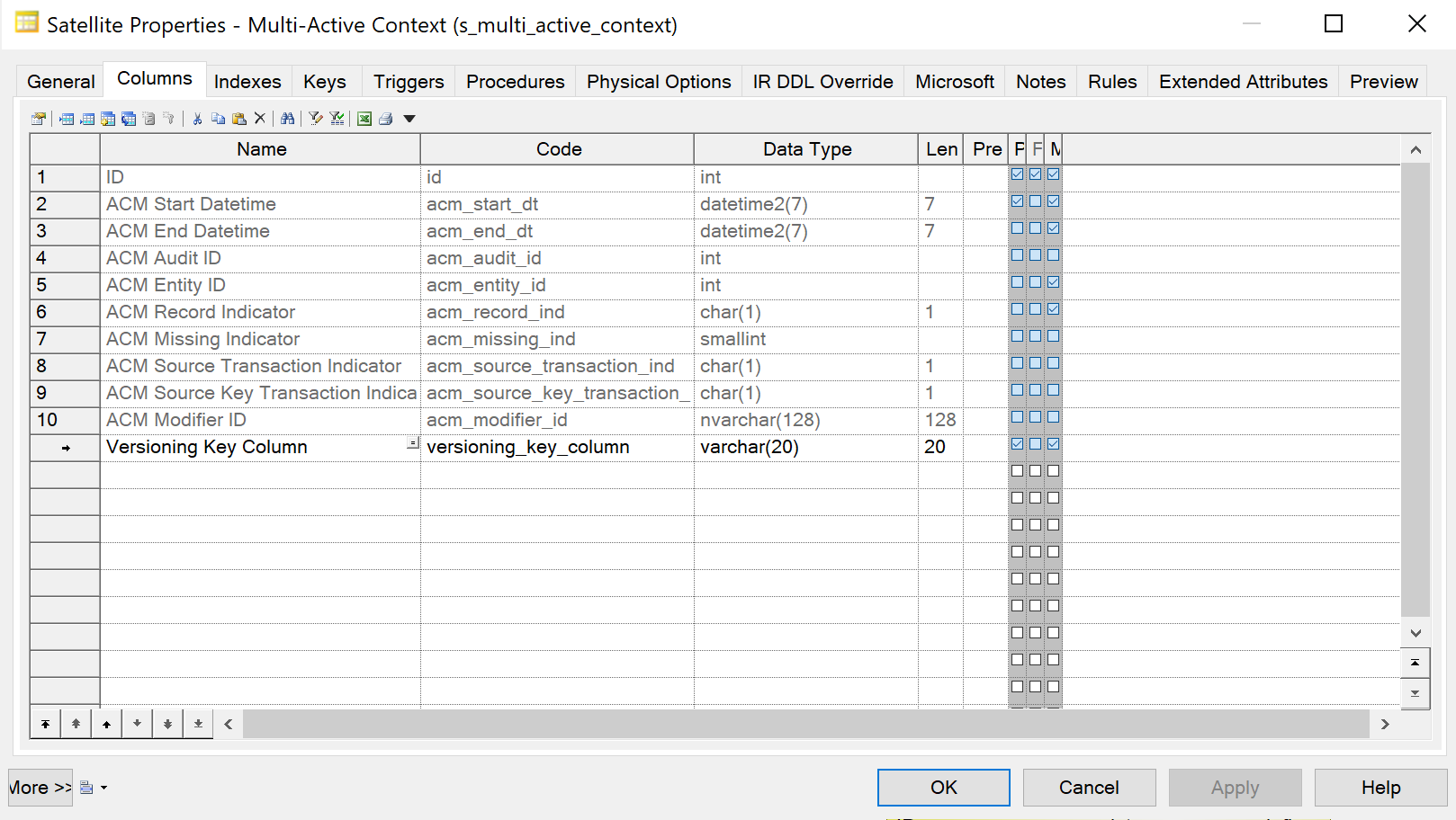 Versioning key column