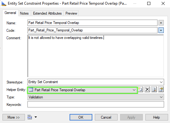 Assign helper to entity set constraint