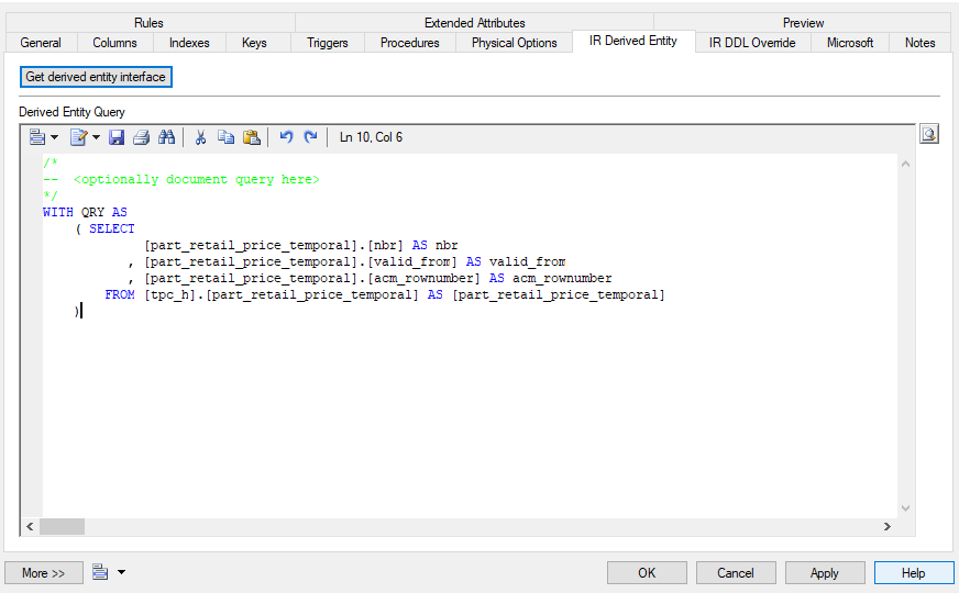 Default query part retail price temporal