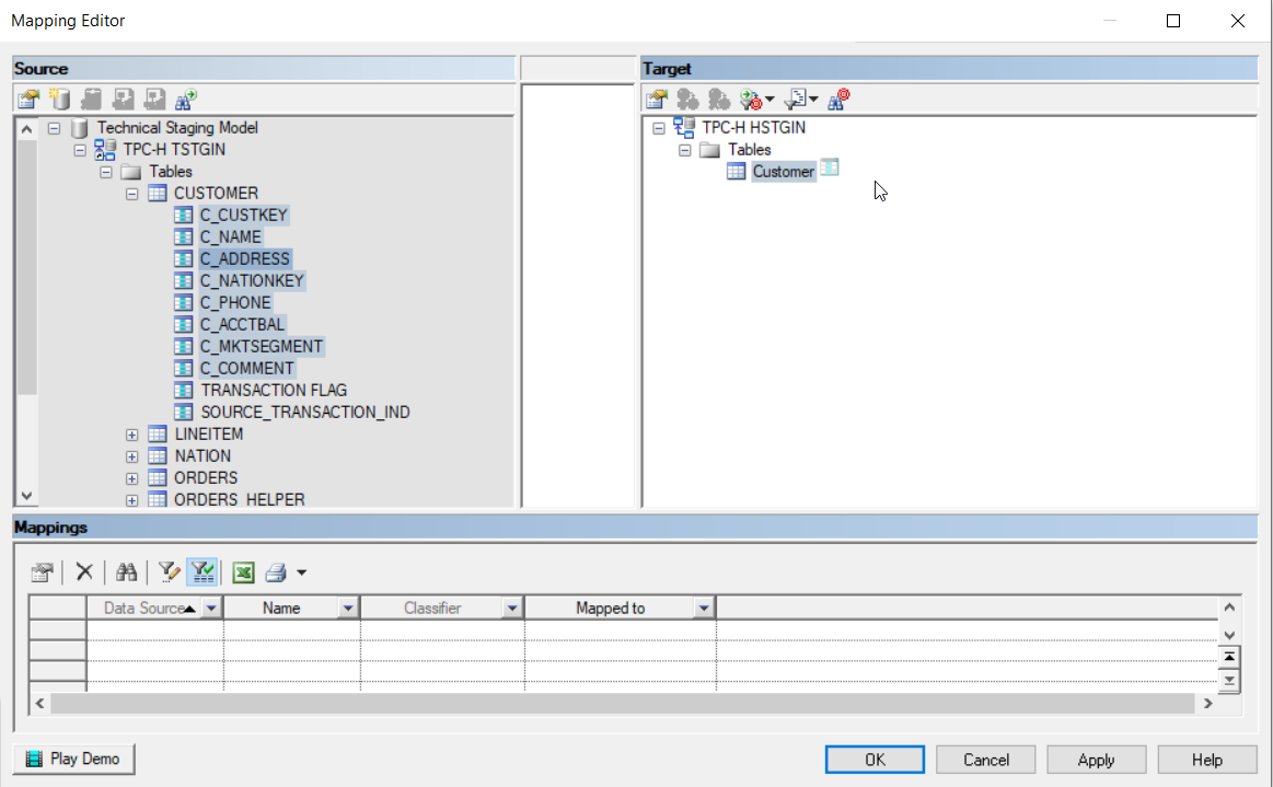 Drag and drop attributes in mapping editor