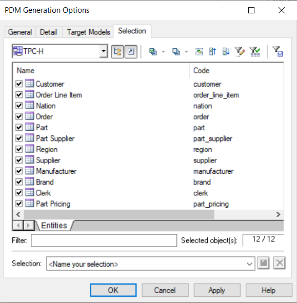 Menu PDM generation options