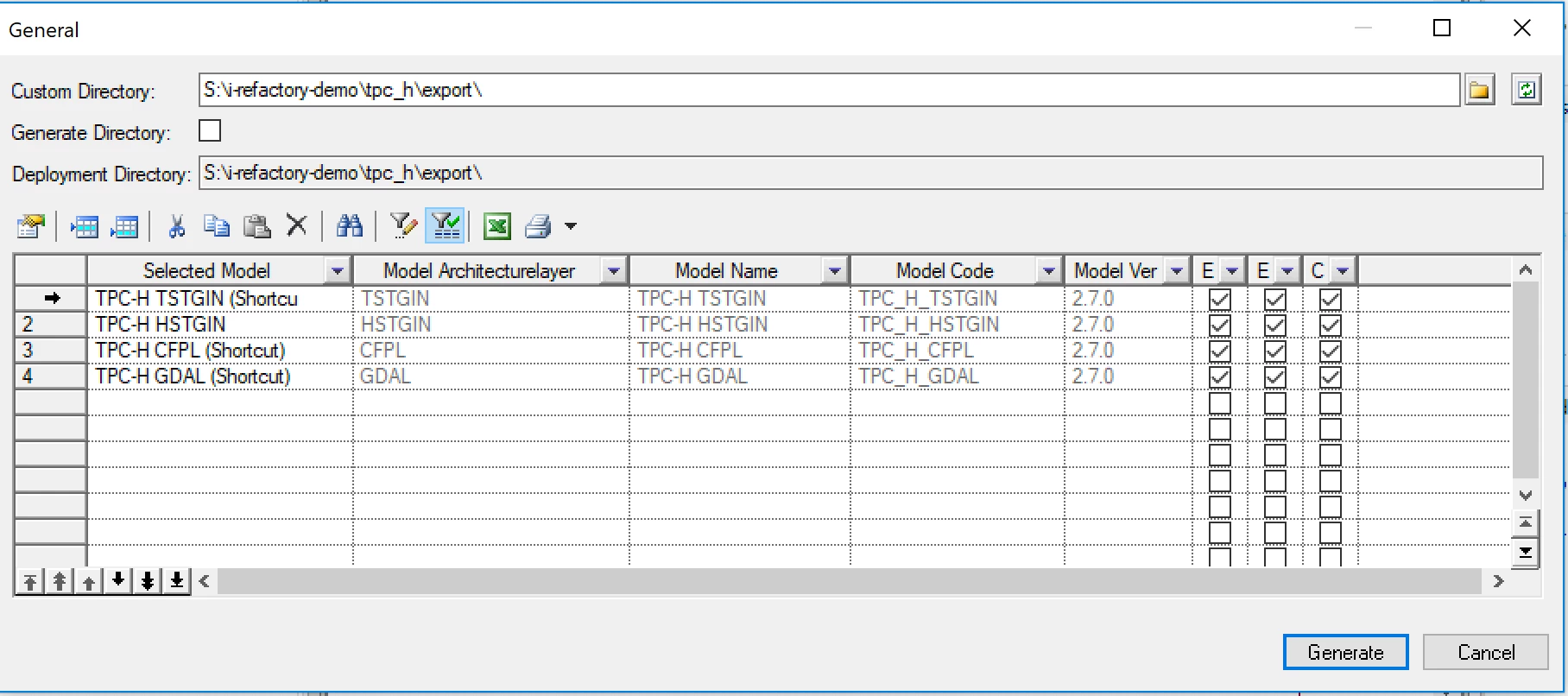 Generate DDL and metadata menu