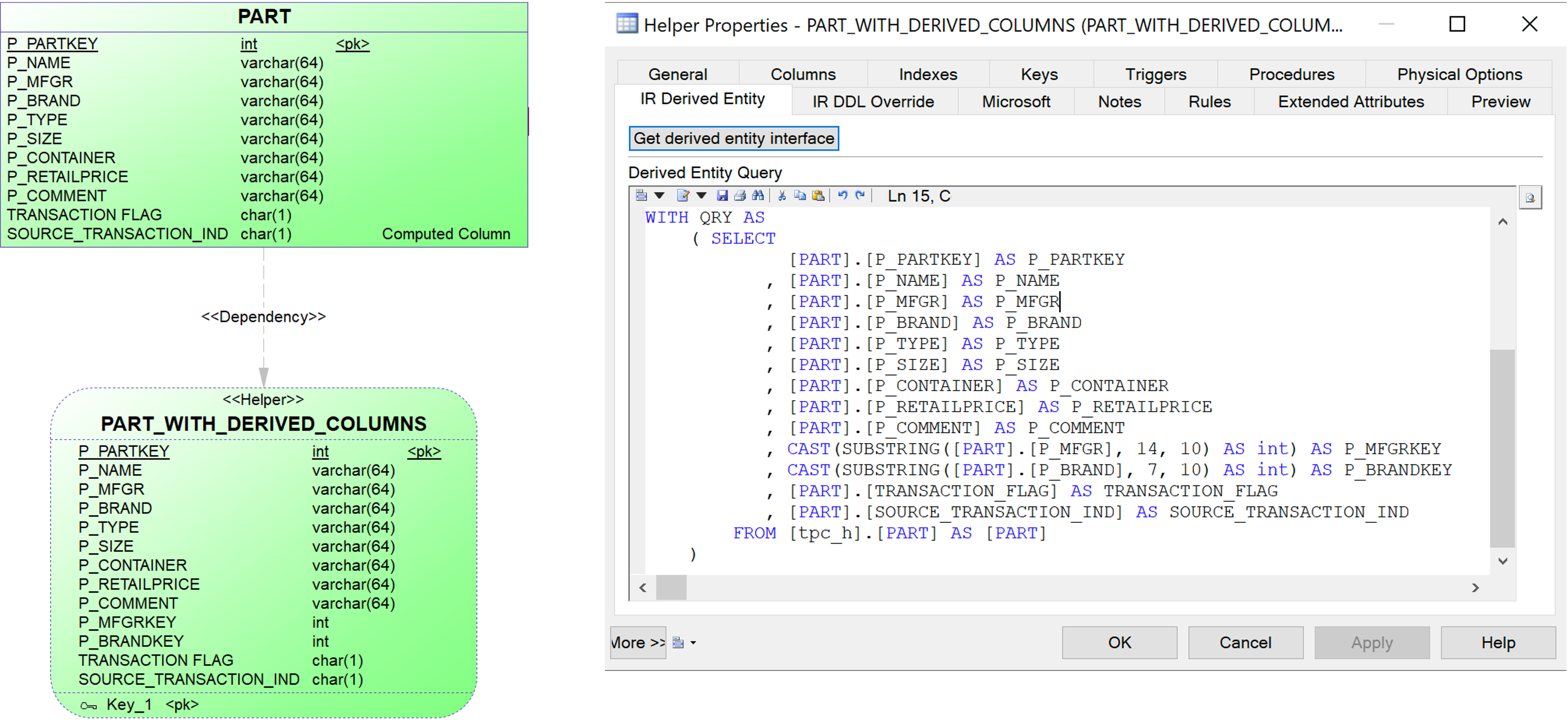 Helper 'Part with derived columns'