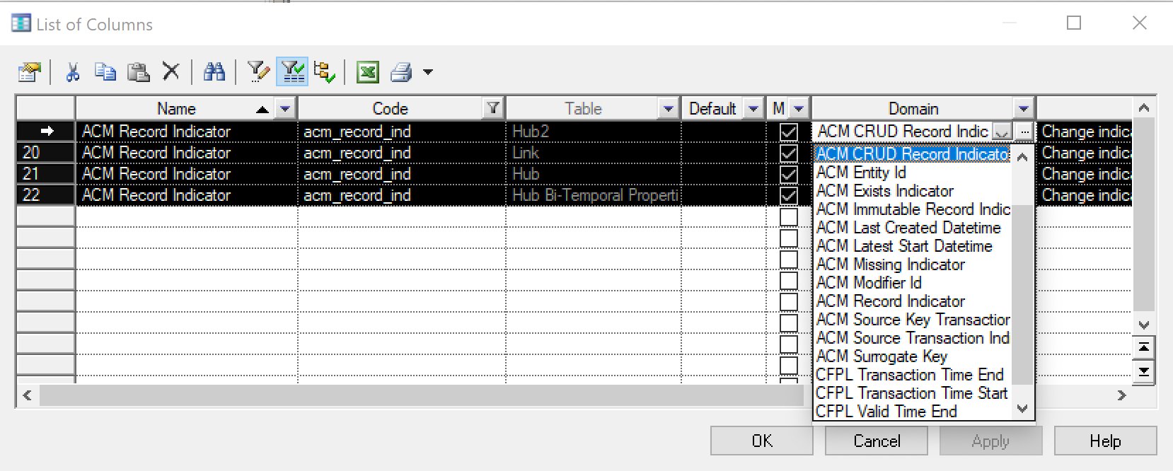 Change the domain of acm_record_ind