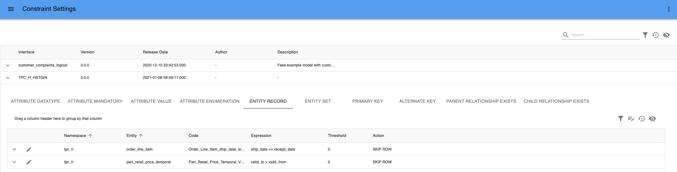 manage constraints settings